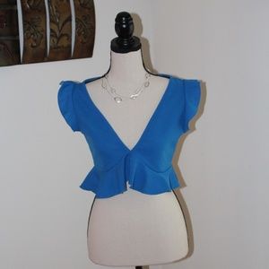 SHEIN, crop top with ruffle sleeves and hem line ....